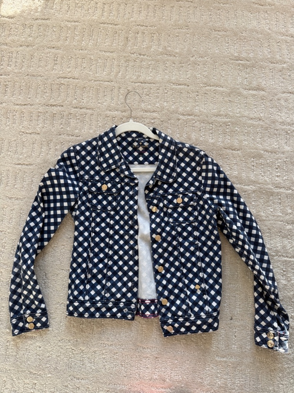 Kate Spade XS Navy & White Checkered Denim Jacket